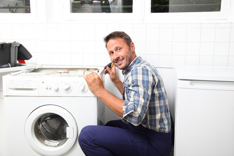 Happy repair man using our cloud workorder management software